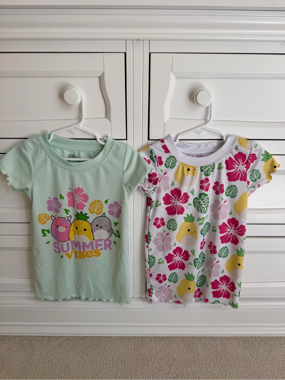 Squishmallows Girls Pineapple & Floral Tee Set - Mint, White, Pink, Yellow
